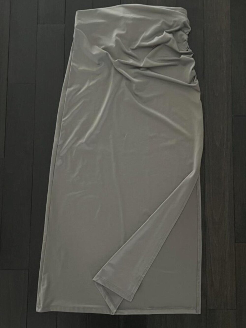 Grey Draped Ruched Maxi Skirt